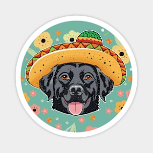 Black Labrador Ready For Fiesta Time Wearing Sombrero Design Magnet